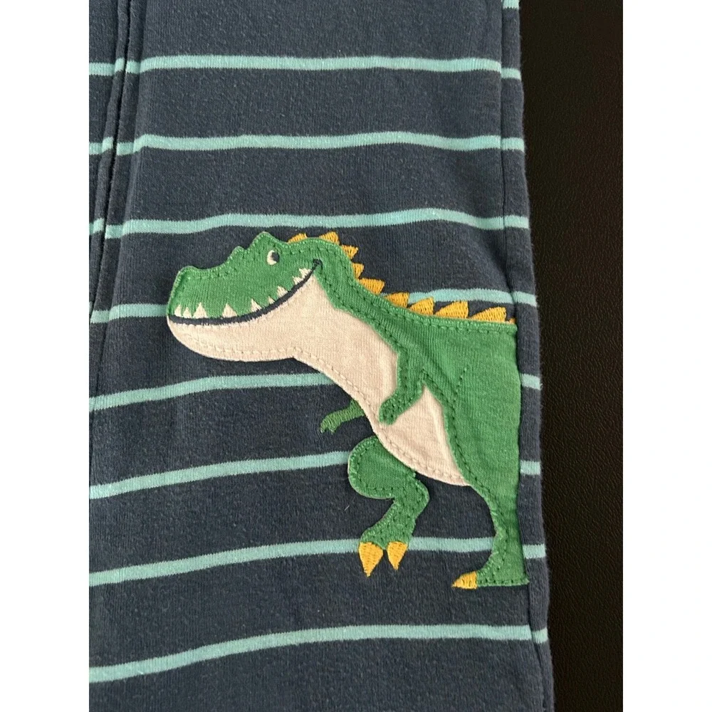 Carters Boys Blue Striped Dinosaur Footed Pajamas Cotton Zip Up Sleepwear 1488